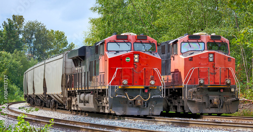Wallpaper Mural Two red locomotives are waiting for the semaphore signal Torontodigital.ca