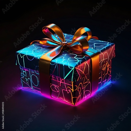 Abstract realistic Cyber Monday celebration bright effect background, cyber Monday neon text over gift on black background Cyber Monday cyber
