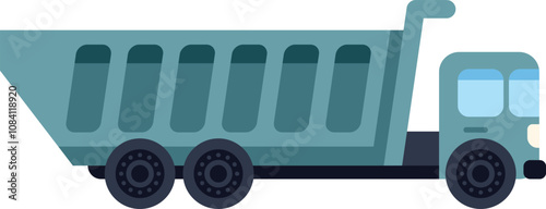 Green tipper truck transporting cargo, heavy industrial vehicle, side view flat vector illustration isolated on white background
