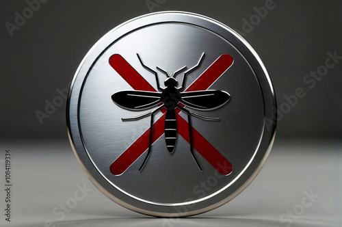 3d illustration of a silver symbol icon logo of stop prohibit mosquito design photo