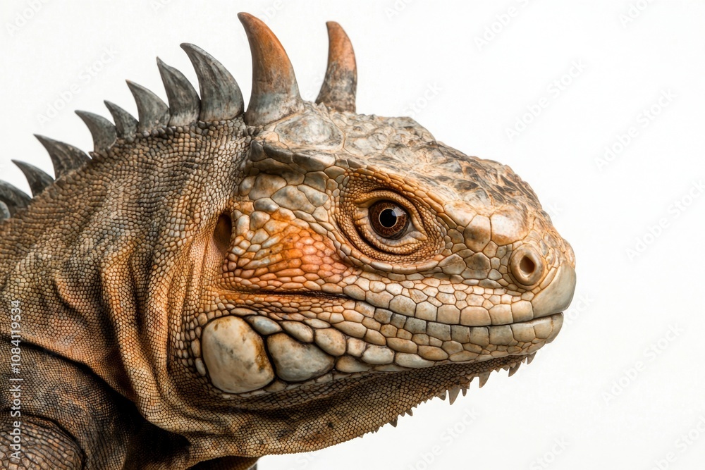 Fototapeta premium Majestic Iguana Profile: Close-Up of Reptile's Intricate Scales and Regal Appearance