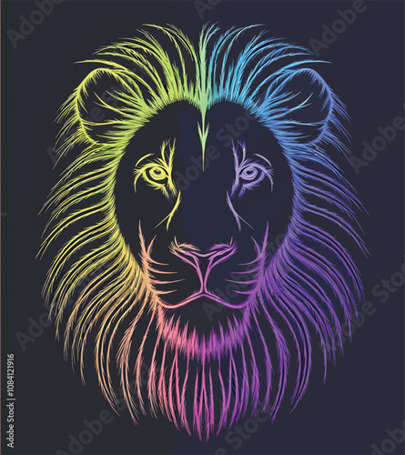 Lion art illustration design line art and 3d style colorful glowing