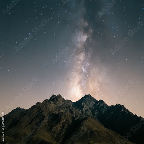 Milky Way Galaxy over a mountain range at night.