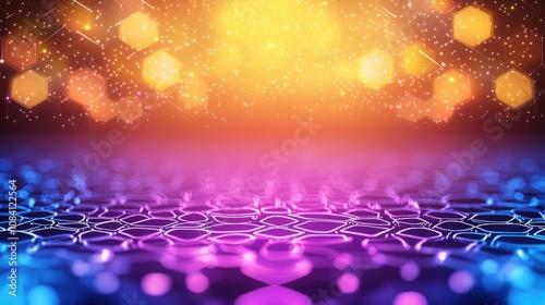 Vibrant neon lights digital landscape abstract art colorful background eye-level view modern aesthetics