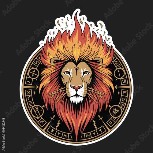 Lion art illustration design line art and 3d style colorful glowing