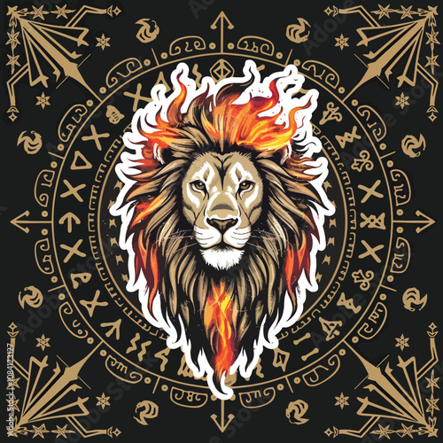 Lion art illustration design line art and 3d style colorful glowing