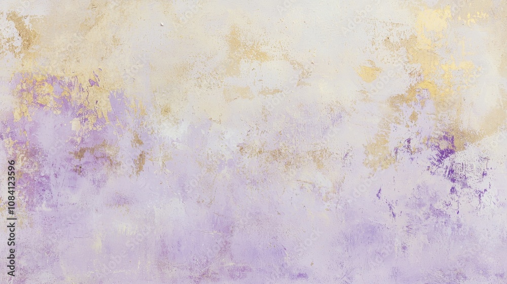 Obraz premium Purple and gold painted wall background texture showing brushstrokes, wear, grunge, and an artistic abstract design, perfect for backgrounds and textures
