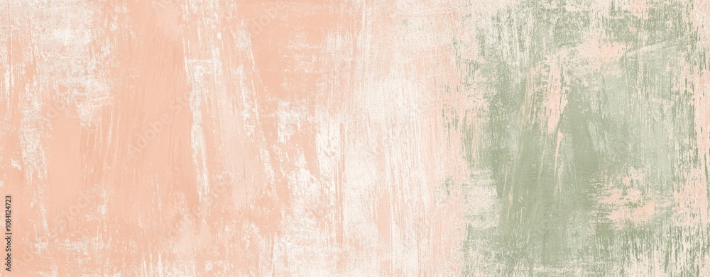 Fototapeta premium Peach and green brushstrokes blend together, creating an abstract textured background with a gradient effect, ideal for design projects