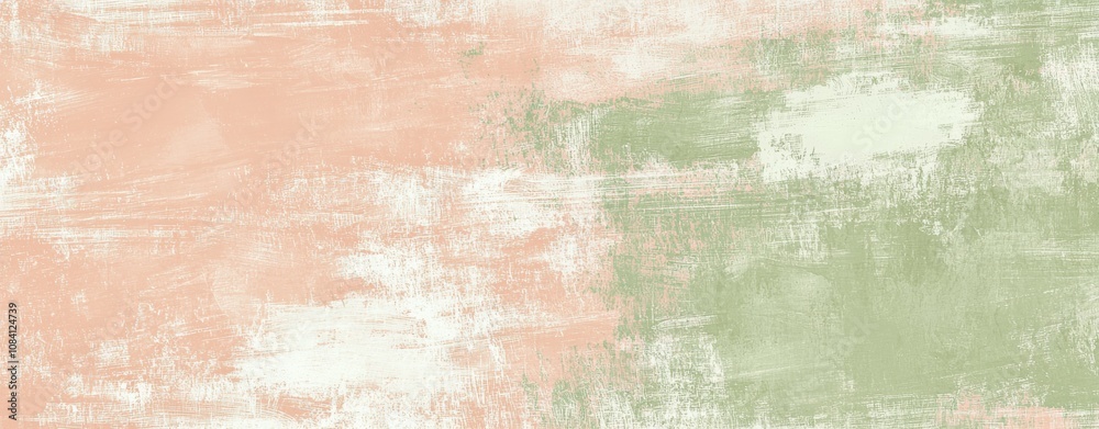 Obraz premium Peach and green hues blend seamlessly in an abstract background, creating a textured surface with visible brushstrokes and a grunge effect, ideal for artistic projects