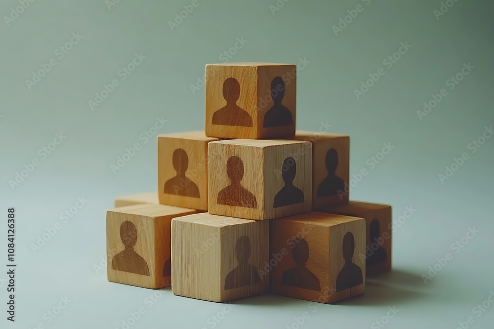 Obraz premium Building a Community Wooden Blocks with People Symbols for Growth and Collaboration