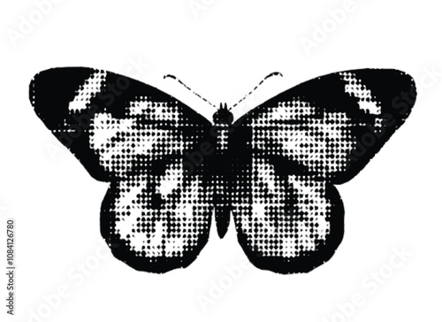  butterfly gummy bear with halftone stipple effect,  Vector illustration vintage  butterfly