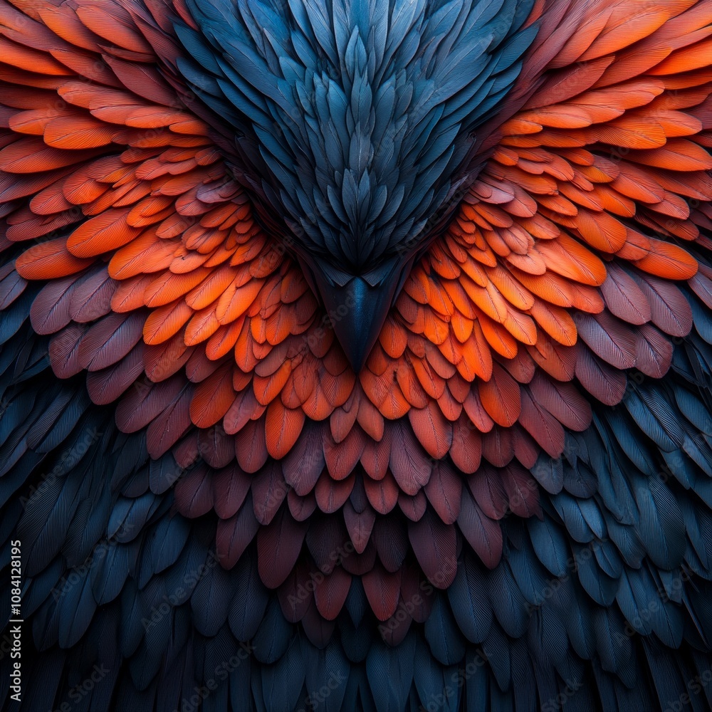 Obraz premium Abstract bird wings with blue and orange feathers.