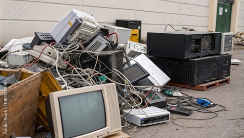 A large pile of discarded electronics and gadgets 