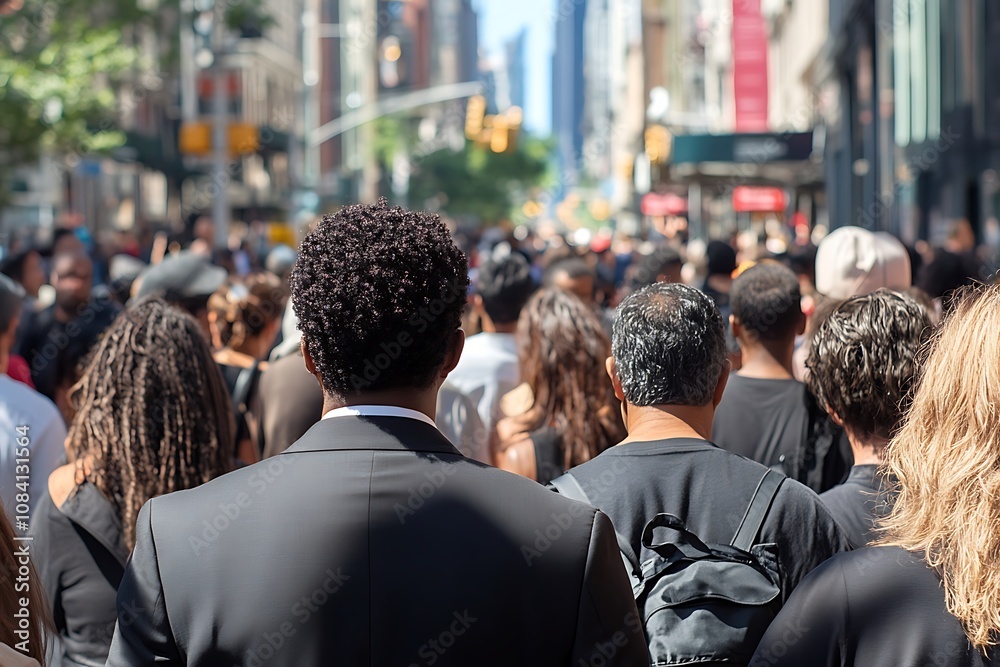 Fototapeta premium Businessman Walking in City Crowd with Blurry Background