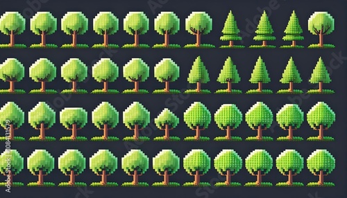  Retro video game assets include pixelated tree sprites and vector graphics for forests and _1(643)