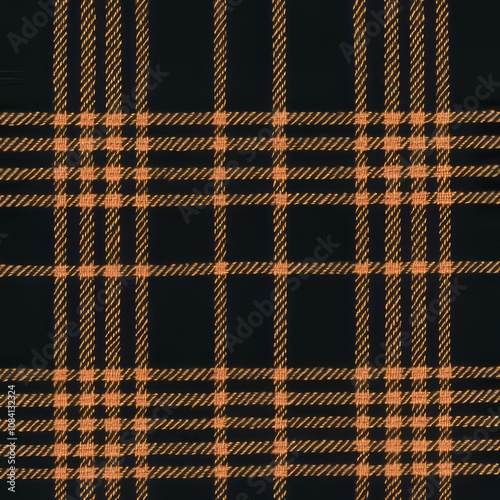 Black and orange plaid fabric texture.