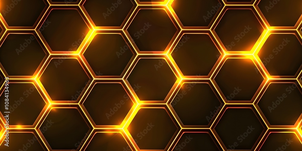 Obraz premium A glowing hexagonal pattern with a dark background, creating a modern, abstract design.