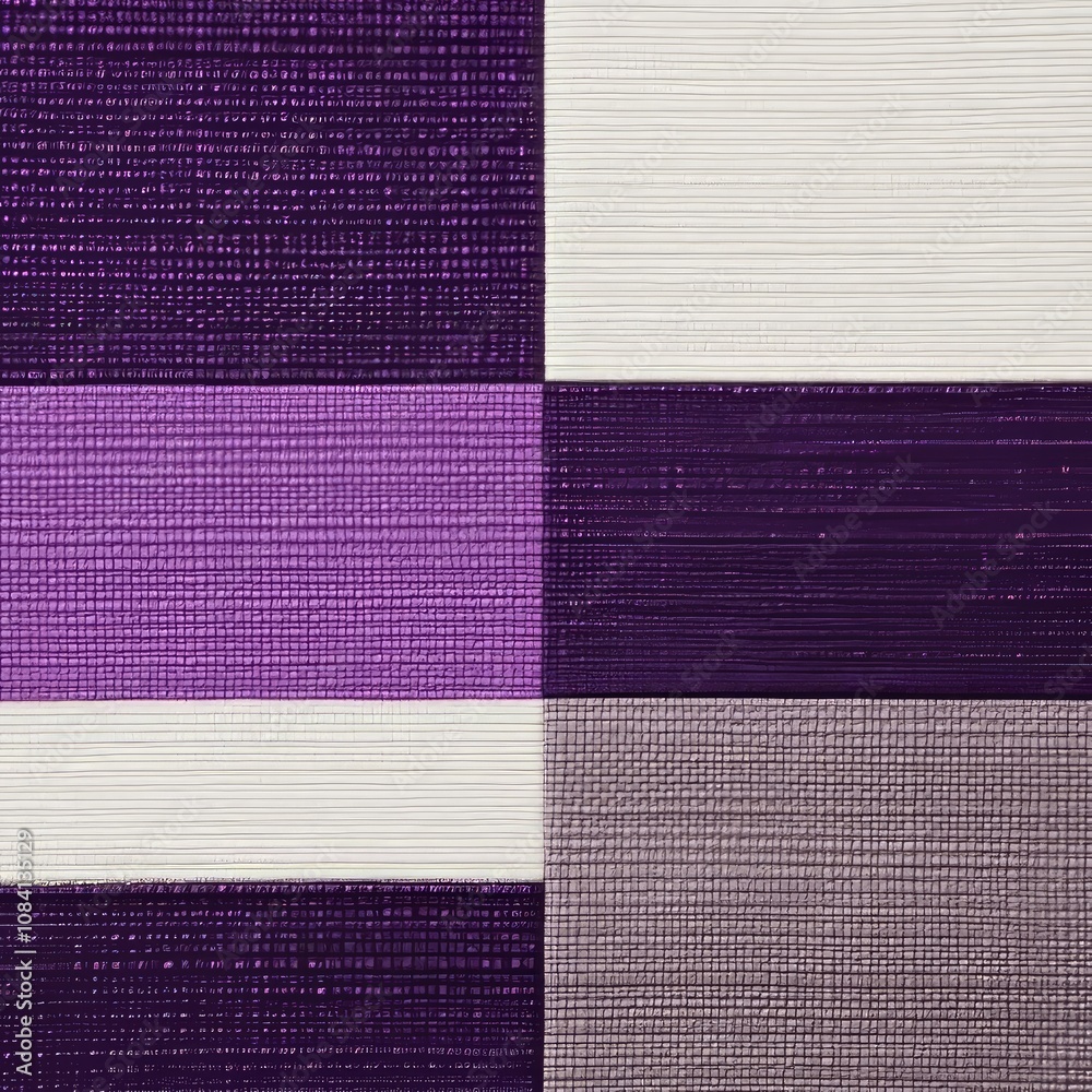 Fototapeta premium Close-up of purple, white, and gray checkered fabric with textured weave.