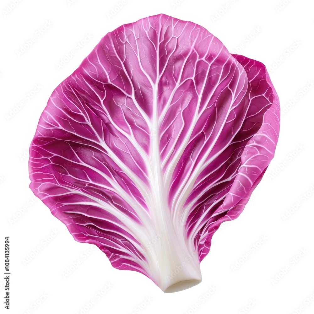 Obraz premium A vibrant purple cabbage leaf showcasing intricate vein patterns, symbolizing freshness and health in culinary dishes.