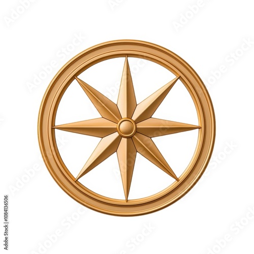 A golden compass rose symbolizing navigation and direction, featuring an eight-pointed star design within a circular border.