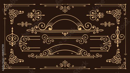 Ornate vintage frames and scroll elements. Classic calligraphy swirls, swashes, floral motifs. Best for greeting cards, wedding invitations, restaurant menu, royal certificates.