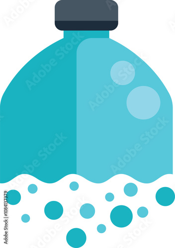 Plastic bottle is polluting the ocean with bubbles representing its decomposition