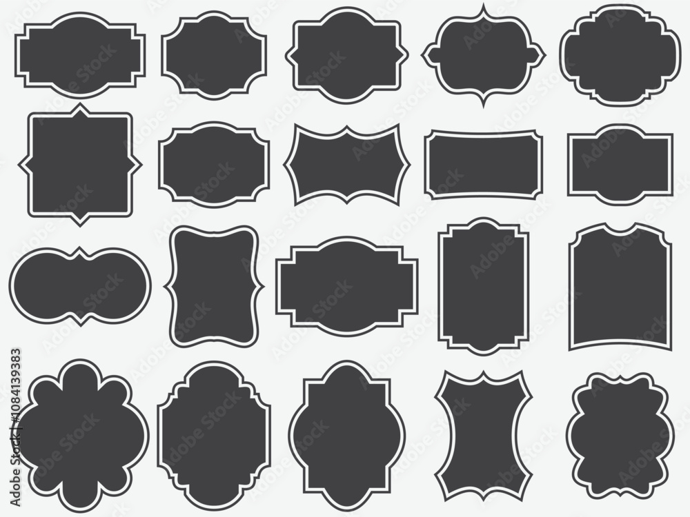 Badge shape vector military shield silhouettes. Security, football patches isolated on white background. Illustration shield shape protection, black security and football badge