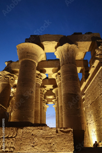 famous Kom Ombo temple illuminated at night