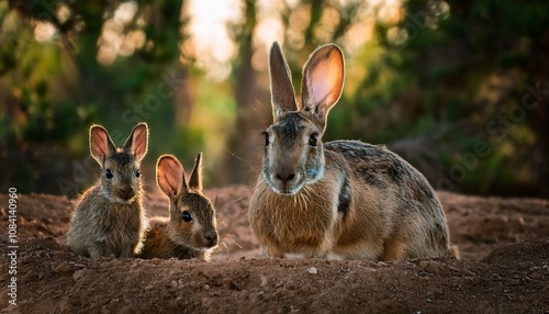 Familia de conejos en el bosque