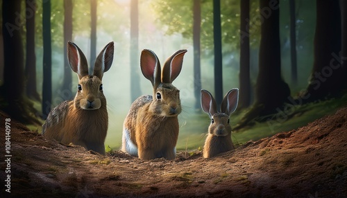 Familia de conejos en el bosque