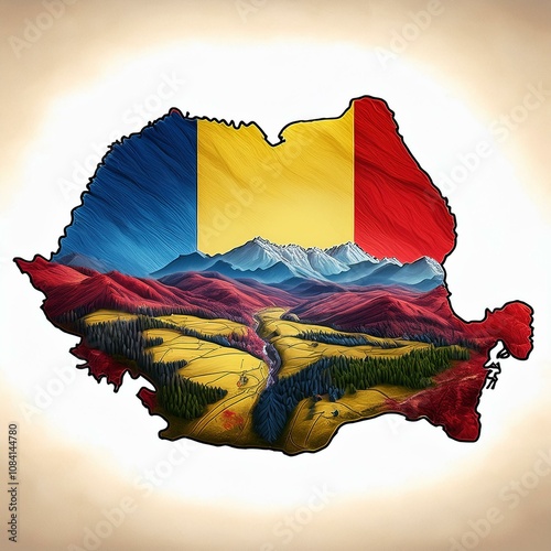 Romania country flag on map