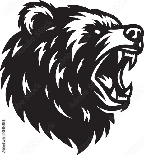 A bear head with sharp teeth visible vector silhouette artwork