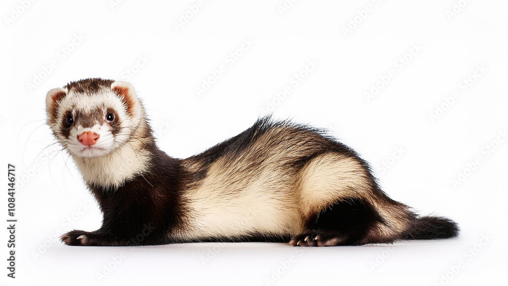 Fototapeta premium Lying ferret isolated on white background.