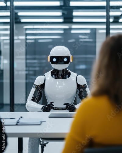 Wallpaper Mural Robotic interaction session corporate office ai technology modern workspace close-up view innovation in automation Torontodigital.ca