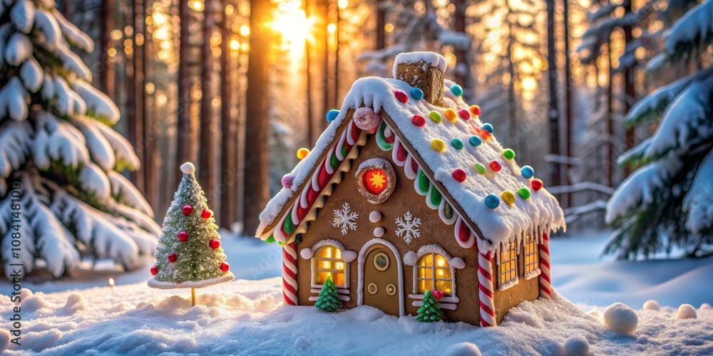 Fototapeta premium Gingerbread House in a Winter Wonderland, Christmas, Holiday, Festive