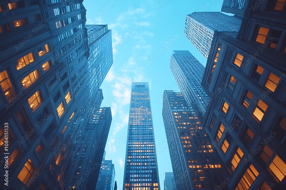 Fototapeta premium Cityscape Perspective Skyscraper Windows and Street Light Reflections