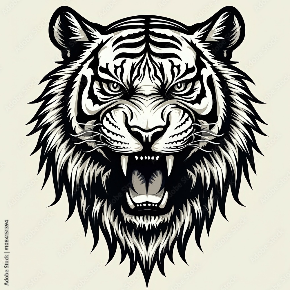 Obraz premium Powerful White Tiger Portrait with Intense Expression on Dramatic Grayscale Background