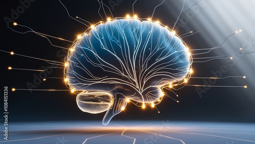 Futuristic Neural Network: Illuminated Digital Brain in an Ethereal Void