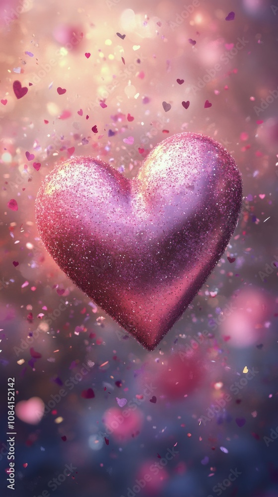 Obraz premium A sparkling purple heart floating amidst a magical background of soft lights and pastel colors