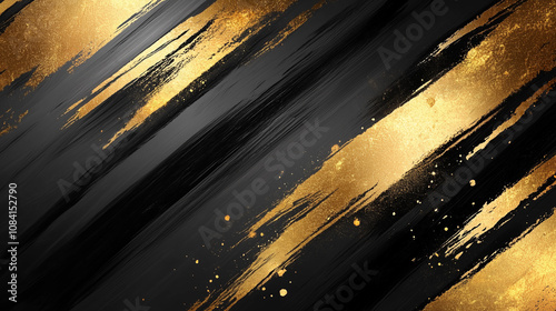 Bold Black Brush Strokes with Striking Metallic Gold Textures and Splatters for Social Media Graphics and Banners