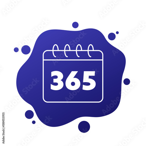 365 days icon with a calendar, full year vector