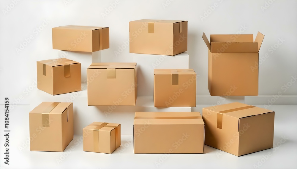 Fototapeta premium Cardboard boxes isolated on a white background with copy space