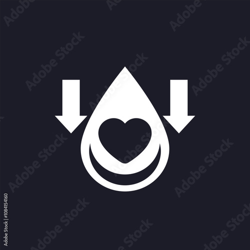 lower cholesterol icon with blood drop and heart on dark