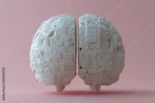 Conceptual representation of a brain with circuit patterns on a pink background
