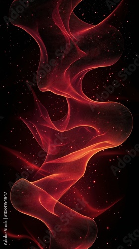 Abstract red wave patterns flowing against a dark background with subtle glow...