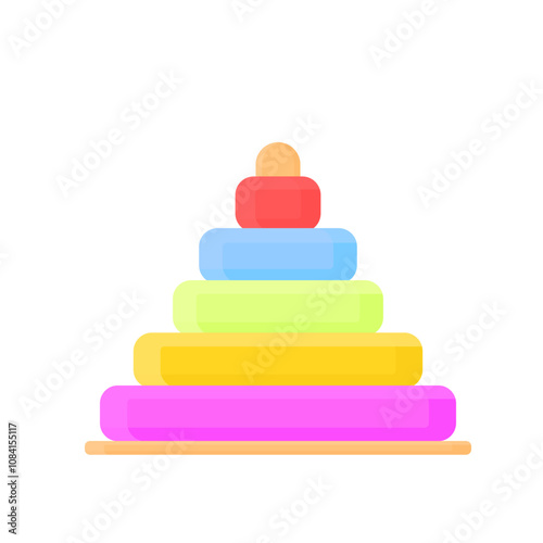 Children's toy pyramid in cartoon style on a white isolated background. Intellectual toy with colorful circles