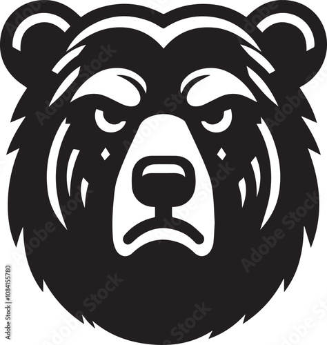 A bear head with drooping eyes and a frown vector silhouette black design