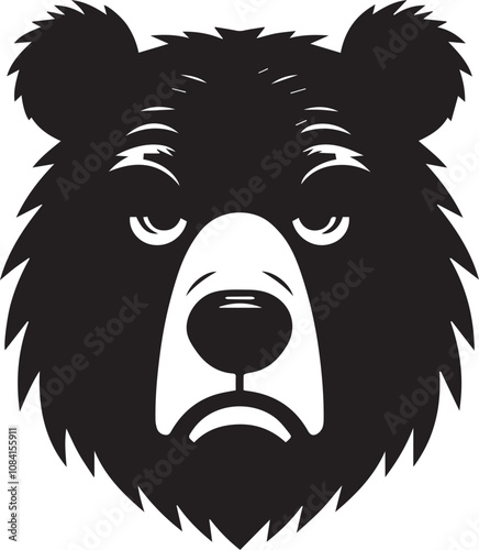 A bear head with drooping eyes and a frown vector silhouette black design