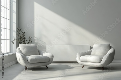 Modern living room featuring cozy armchairs and natural light in a contempora...
