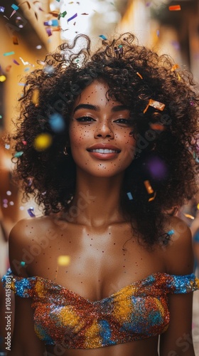 A joyful celebration with confetti in a vibrant street during a festive gathe...